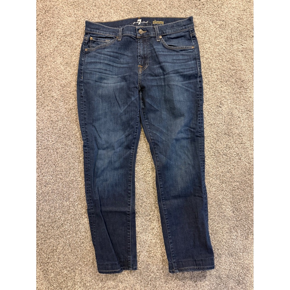 7 For All Mankind Jeans Women 32 Blue Slimmy Slim Fit Dark Wash Stretch Denim